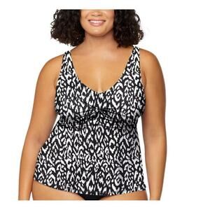 Island Escape Black/White Plus Size Monterey Printed Tankini 24W